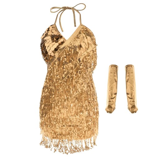 Sequin Tassel Ballroom Tango Latin Show Rose Red