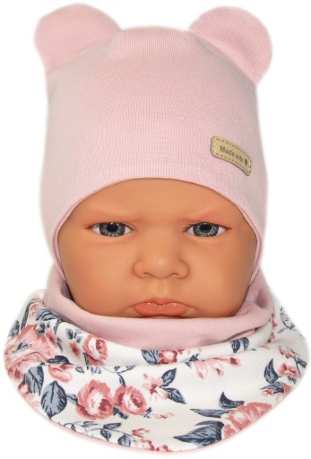 KOMPLET CZAPKA + APASZKA 38-40cm PUDROWY RÓŻ