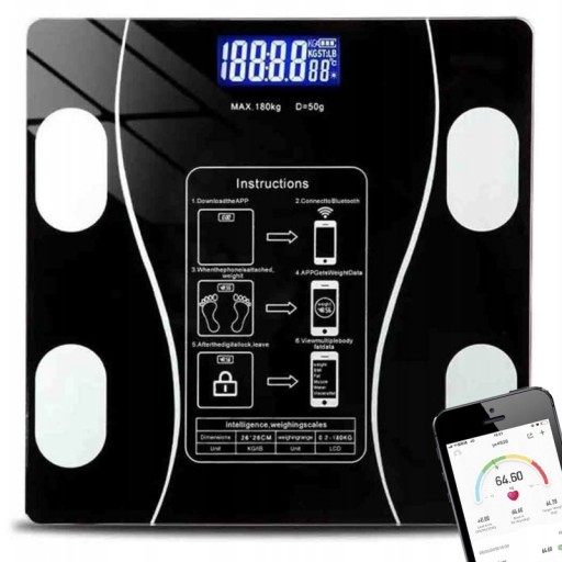 Łazienkowa waga analityczna elektroniczna smartscale inteligentna pomiar+cm