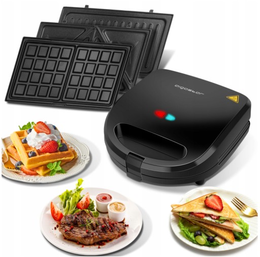 OPIEKACZ GRILL ELEKTRYCZNY MOCNY 750W NIEPRZYWIERAJĄCY TOSTER GOFRY 3W1