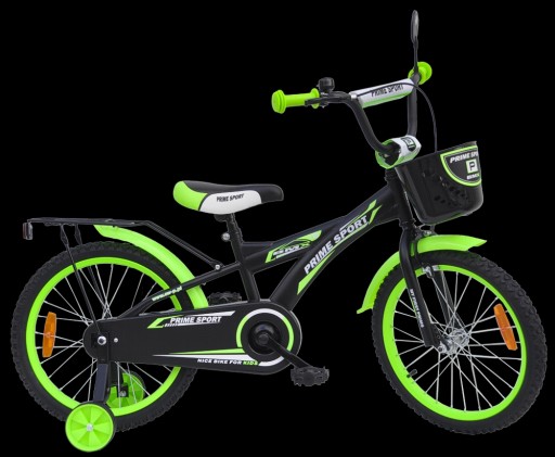 Rower dziecięcy 18 cali PRIME BMX Sport BLACK/Green PÓŁMAT Premium