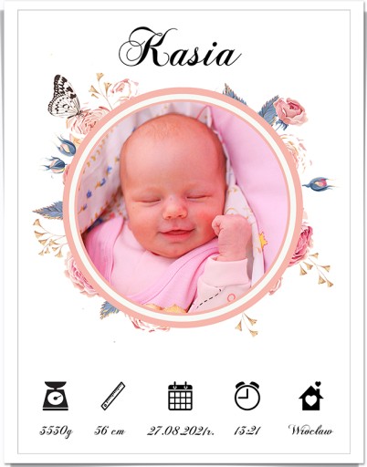 METRYCZKA ze zdjęciem Urodziny Chrzest w7 + RAMKA A3