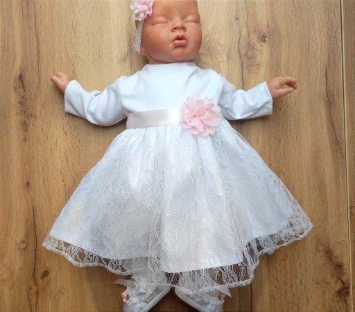 KELLO - Sukienka koronkowa 68 cm chrzest BIAŁA