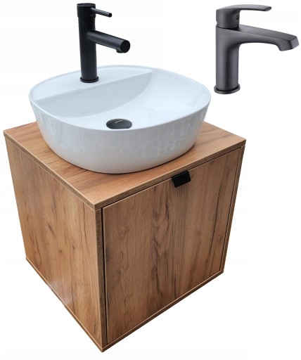 Szafka wisząca 46 cm DĄB z umywalka bateria Czarna