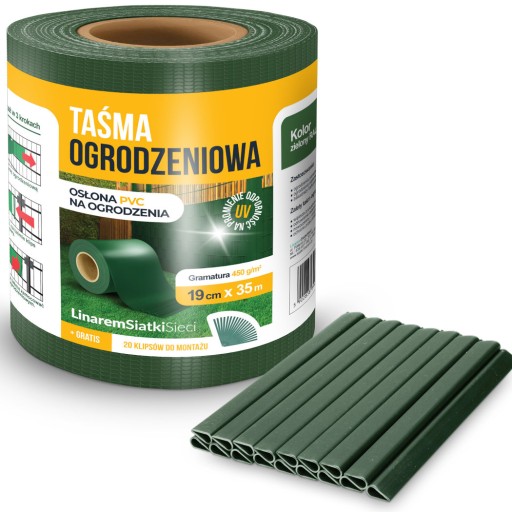 TAŚMA PVC OGRODZENIOWA 19cmx35m ZIELONA MAT +UV