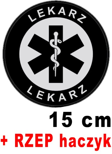 LEKARZ naszywka emblemat odblaskowy okrągły 15 cm z RZEPEM na plecy