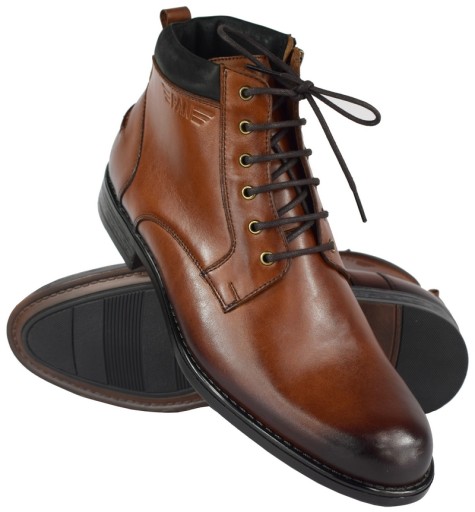 BUTY SZTYBLETY MĘSKIE SKÓRA BRĄZ 43 28,5 cm PAN