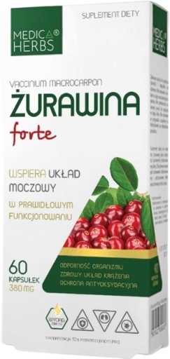 MEDICA HERBS Żurawina FORTE 60kaps. Wsparcie układu moczowego Odporność