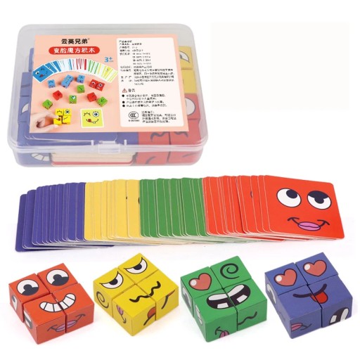 Kids Face Change Expression Puzzle Building Blocks Montessori Cube Table Ga