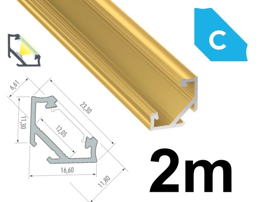 PROFIL DO TAŚM LED ZŁOTY 2M NAROŻNY KĄTOWY 45° TYP C PROFIL GOLD DO LED