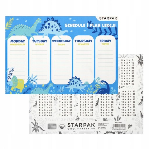 PLAN LEKCJI Z TABLICZKĄ MNOŻENIA A5 DINO GIRL STARPAK 513570 25 SZTUK