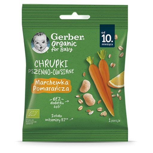 Chrupki pszenno-owsiane marchewka pomarańcza Gerber Organic od 10. m-ca 7 g