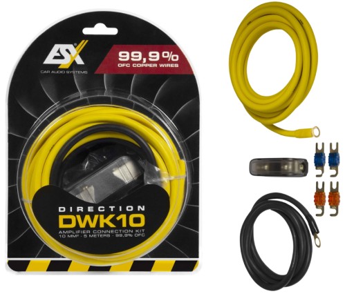 ZESTAW PRZEWODÓW DO MONTAŻU WZMACNIACZA 10mm2 MIEDŹ OFC ESX DWK10