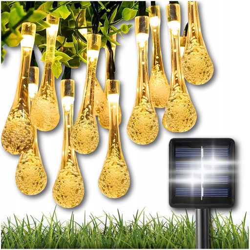 LAMPKI ŁEZKI SOPLE DO OGRODU GIRLANDA NA BALKON SOLARNE 40 LED 5M CIEPŁE