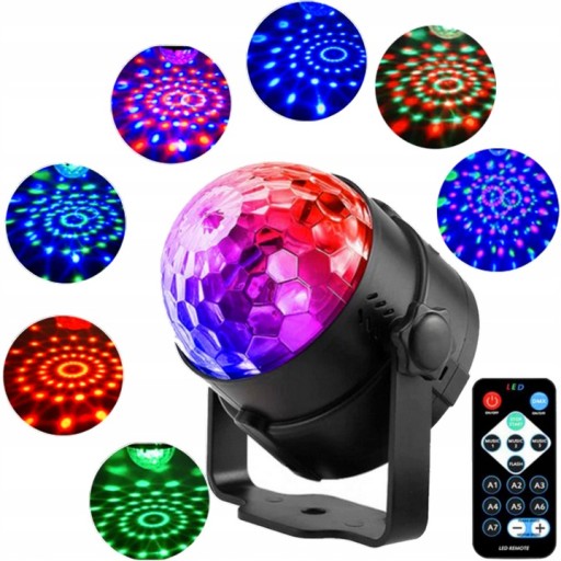 Kula disco dyskotekowa Projektor RGB LED + pilot KOLOROWE ŚWIATŁO