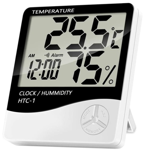DOMOWA STACJA POGODY TERMOMETR HIGROMETR POMIAR WILGOTNOŚCI ZEGAREK LCD
