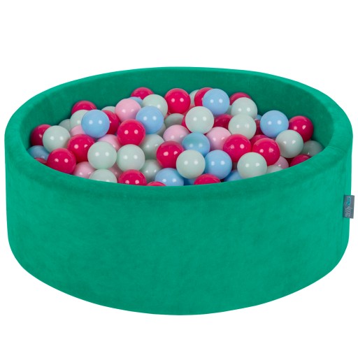 KiddyMoon Suchy basen VELVET zieleń agawy 90x30 z piłeczkami 7cm/200piłek