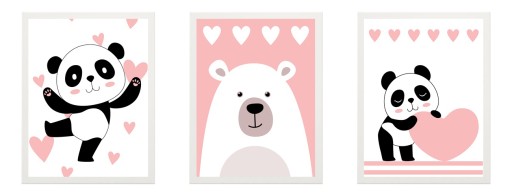 ZESTAW 3x OBRAZEK plakat A3 miś PANDA na prezent