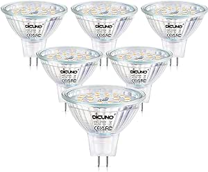 Żarówki LED DiCUNO MR16 GU5.3 5W 2700K, biała ciepła, ściemnialne - 6 sztuk