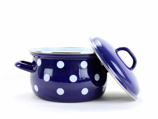 Rondel emaliowany niebieski, biały kropki, 16cm, 1,4l