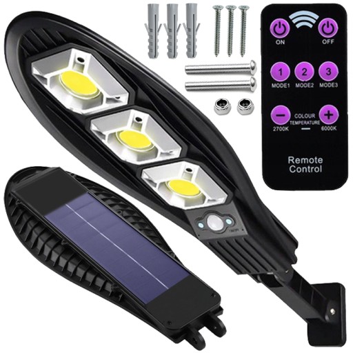 MOCNA LAMPA SOLARNA LED 400W Z CZUJNIKIEM RUCHU I ZMIERZCHU PILOT
