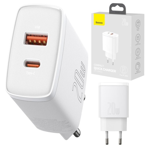 SZYBKA ŁADOWARKA SIECIOWA DO IPHONE BASEUS USB-C USB 20W PD QC 3.0