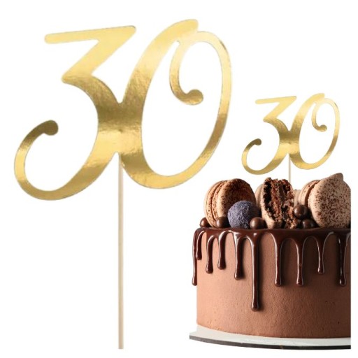 Topper na tort 30 urodziny Złoty Dekoracja tortu 30stka ozdoby 21cm 1 szt