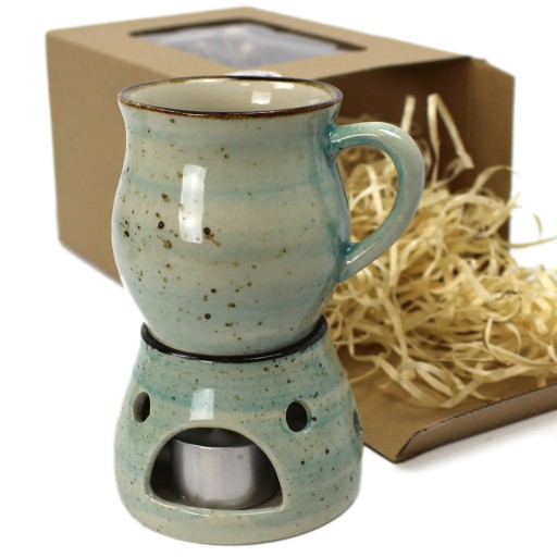 Zestaw prezentowy z ceramicznym kubkiem z podgrzewaczem Rustic Seledyn