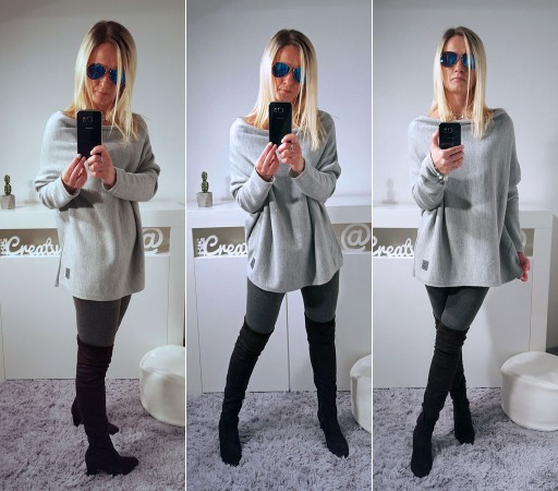 SWETEREK OVERSIZE TUNIKA SWETER WOOL ODKRYTE RAMIĘ