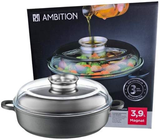 PATELNIA GŁĘBOKA Z POKRYWĄ BRYTFANNA AMBITION MAGNAT 3,9l 28 cm PIEKARNIK