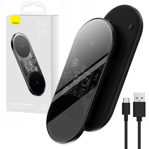 BASEUS ŁADOWARKA BEZPRZEWODOWA INDUKCYJNA Qi PODWÓJNA 20W DWIE CEWKI +KABEL