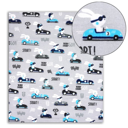 PODKŁAD CERATA PIELUCHOCERATKA FLANELOWA 60x50 Króliki w autach