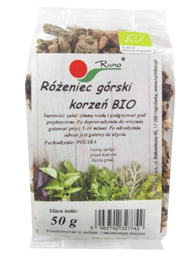 Różeniec górski korzeń BIO Certyfikat STRES SERCE