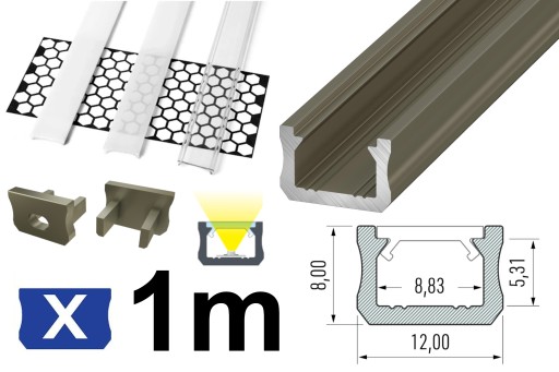 PROFIL DO TAŚM LED WĄSKI 1M ZESTAW INOX + KLOSZ
