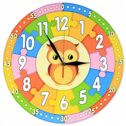 PUZZLE zegar ścienny dla dzieci DO NAUKI, płynący mechanizm (ak)