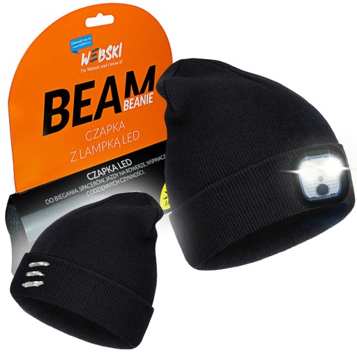 CZAPKA Z LATARKĄ LED ŁADOWANA USB CIEPŁA BEANIE