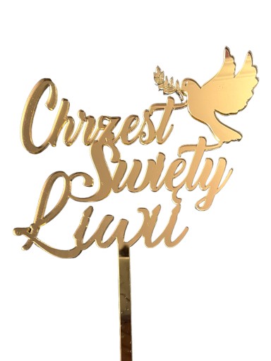 Topper Chrzest Swiety IMIE ZLOTE LUSTRO Gołąbek