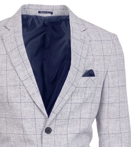 MARYNARKA MĘSKA ELEGANCKA WIZYTOWA GRANATOWY MELANŻ W KRATĘ BAWEŁNA 60