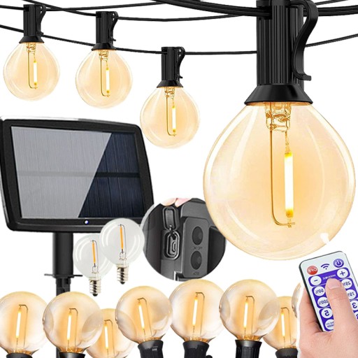 GIRLANDA SOLARNA OGRODOWA DŁUGA LAMPKI 30 2 G40 ŻARÓWKA LED 10M PILOT CE