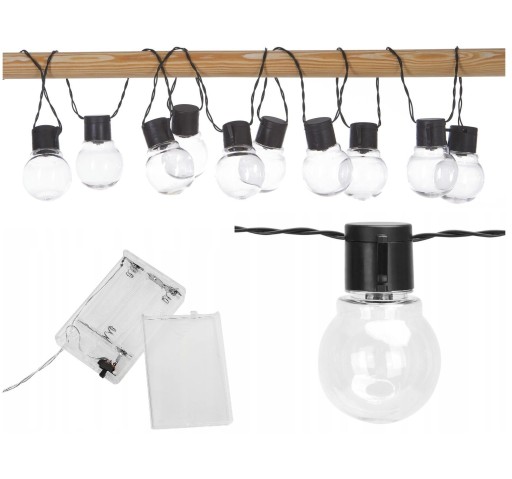 GIRLANDA ŚWIETLNA LAMPKI NA BATERIE 10xLED ŻARÓWKI