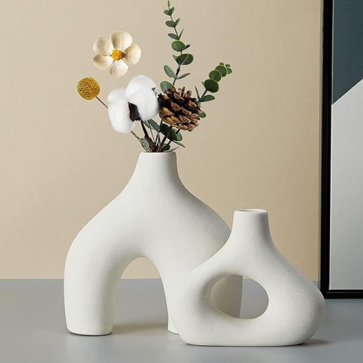 CEMABT Biały wazon ceramiczny, 2-częściowy zestaw do nowoczesnego boho