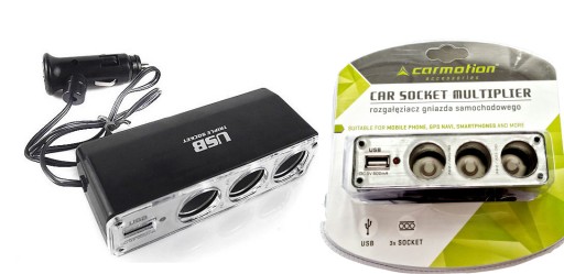 ROZDZIELACZ ROZGAŁĘŹNIK ZAPALNICZKI + USB 3WEJŚCIA