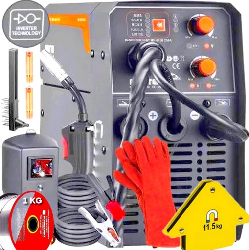 Półautomat spawalniczy MIG/MAG, MMA, TIG 20-250 A 230 V + DODATKI