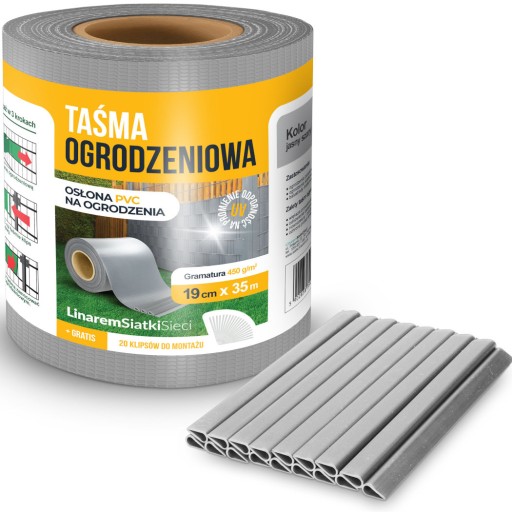 TAŚMA PVC OGRODZENIOWA 19cmx35m JASNOSZARA MAT +UV