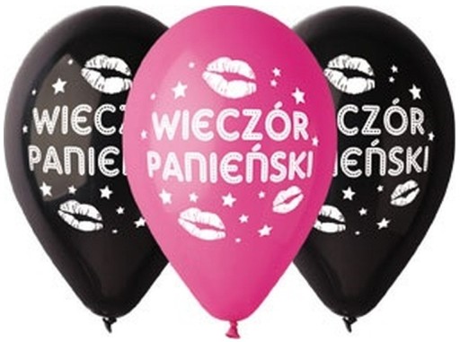 BALONY WIECZÓR PANIEŃSKI RÓŻOWE CZARNE BALON 5 SZT