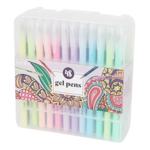 Długopisy żelowe zestaw 48 sztuk kolorowe neon pastel brokat metalik + etui