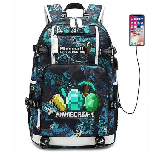 PLECAK WODOODPORNY MINECRAFT ŚWIECĄCY W CIEMNOŚCI