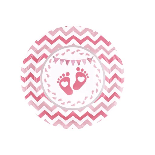 Talerzyki Jednorazowe Baby Shower Różowe Stópki 6