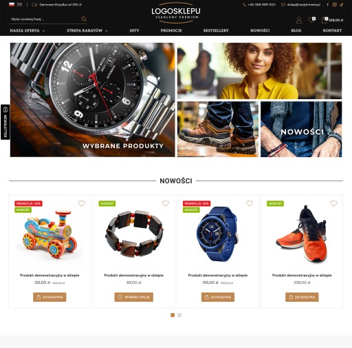 SKLEP INTERNETOWY + SZABLON PREMIUM 008 + SERWER 12mcy + SSL + DOMENA
