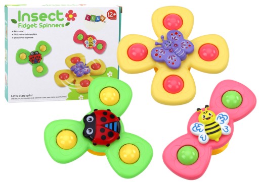 FIDGET SPINNER Z PRZYSSAWKĄ SENSORYCZNĄ KĄPIEL PREZENT GRZECHOTKA 3 SZTUK